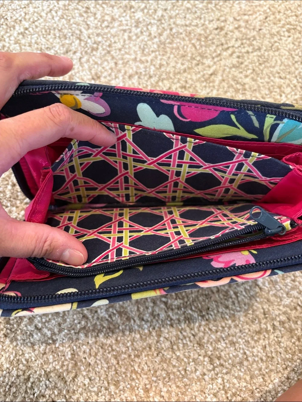 Vera Bradley Navy Quilted Floral Zip-Around Wallet